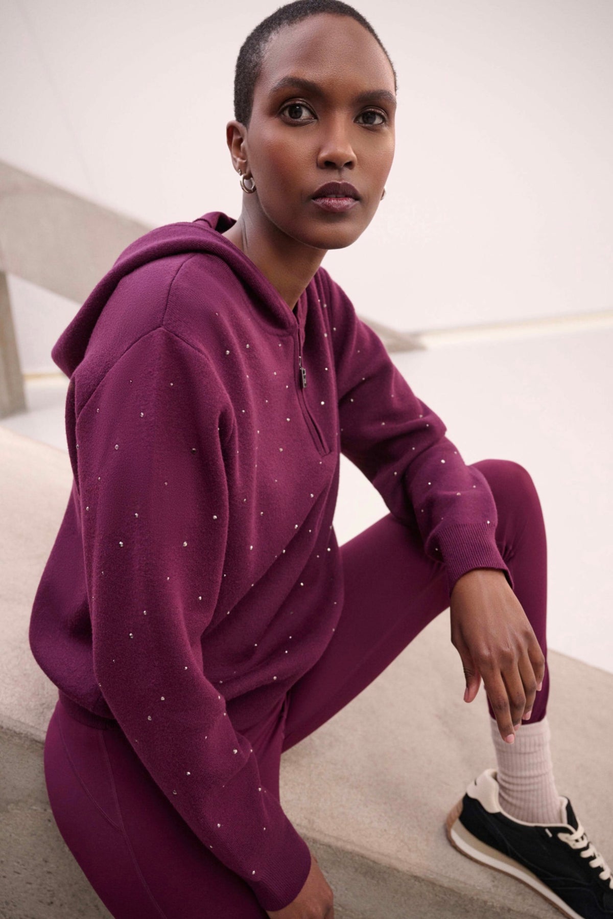Joseph Ribkoff Embellished Hooded Pullover Sweater Elderberry 264618
