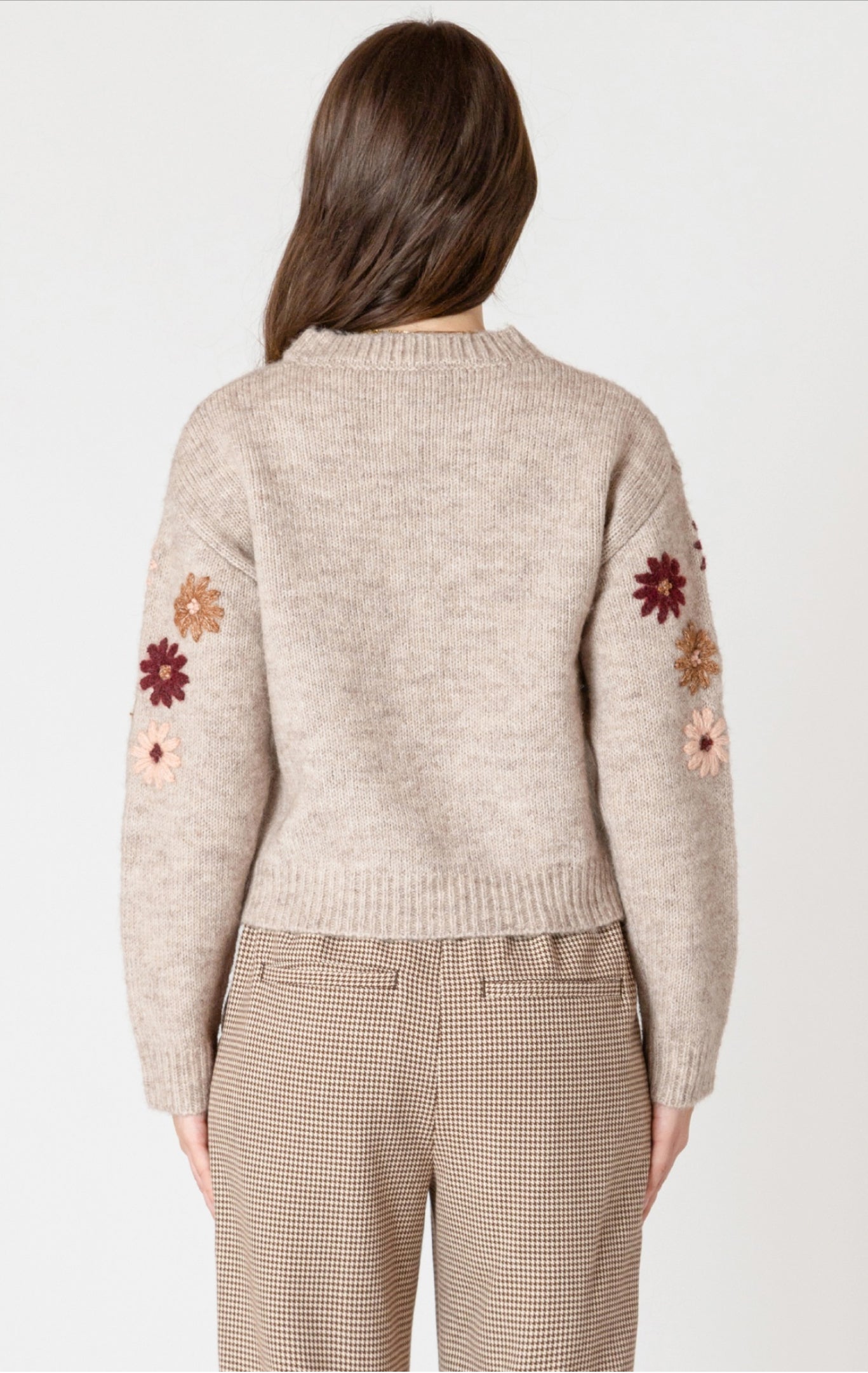 Black Tape Flower Embroidered Crewneck Sweater