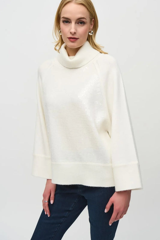 Joseph Ribkoff Sweater Knit Boxy Top With Sequins Detail Vanilla 244935