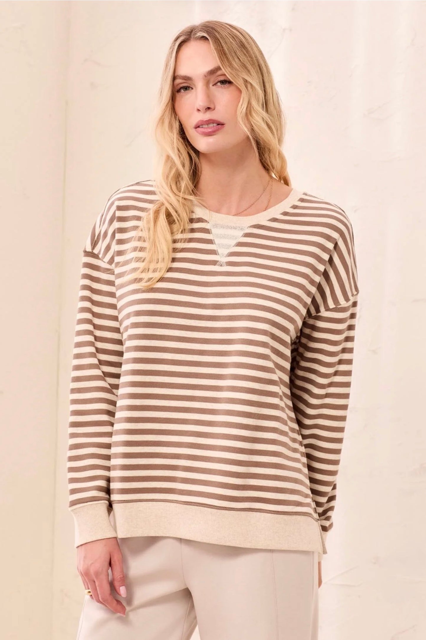Tribal Drop Shoulder Striped Crewneck Fossil