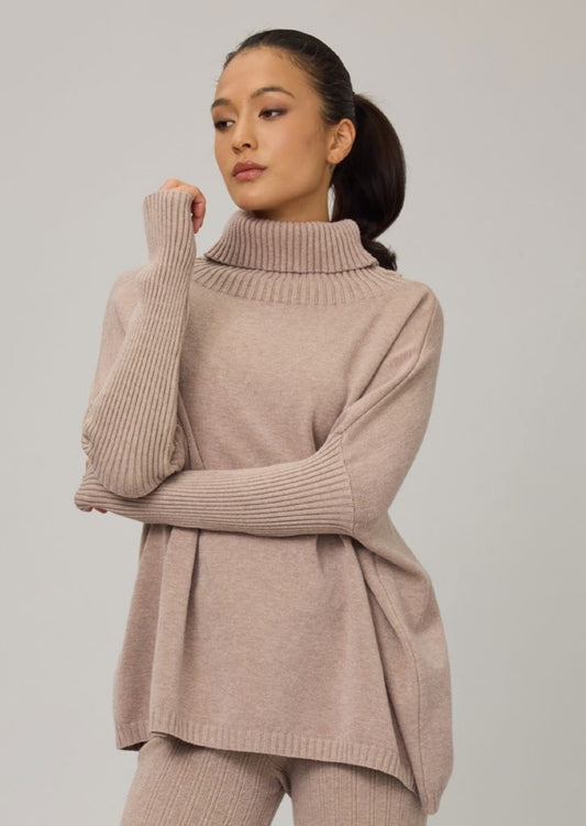 Pistache Oversized Turtleneck Knit Sweater Walnut