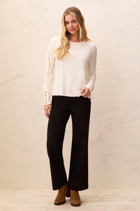 Tribal Button Cuff Ruffle Hem Top Moonstone