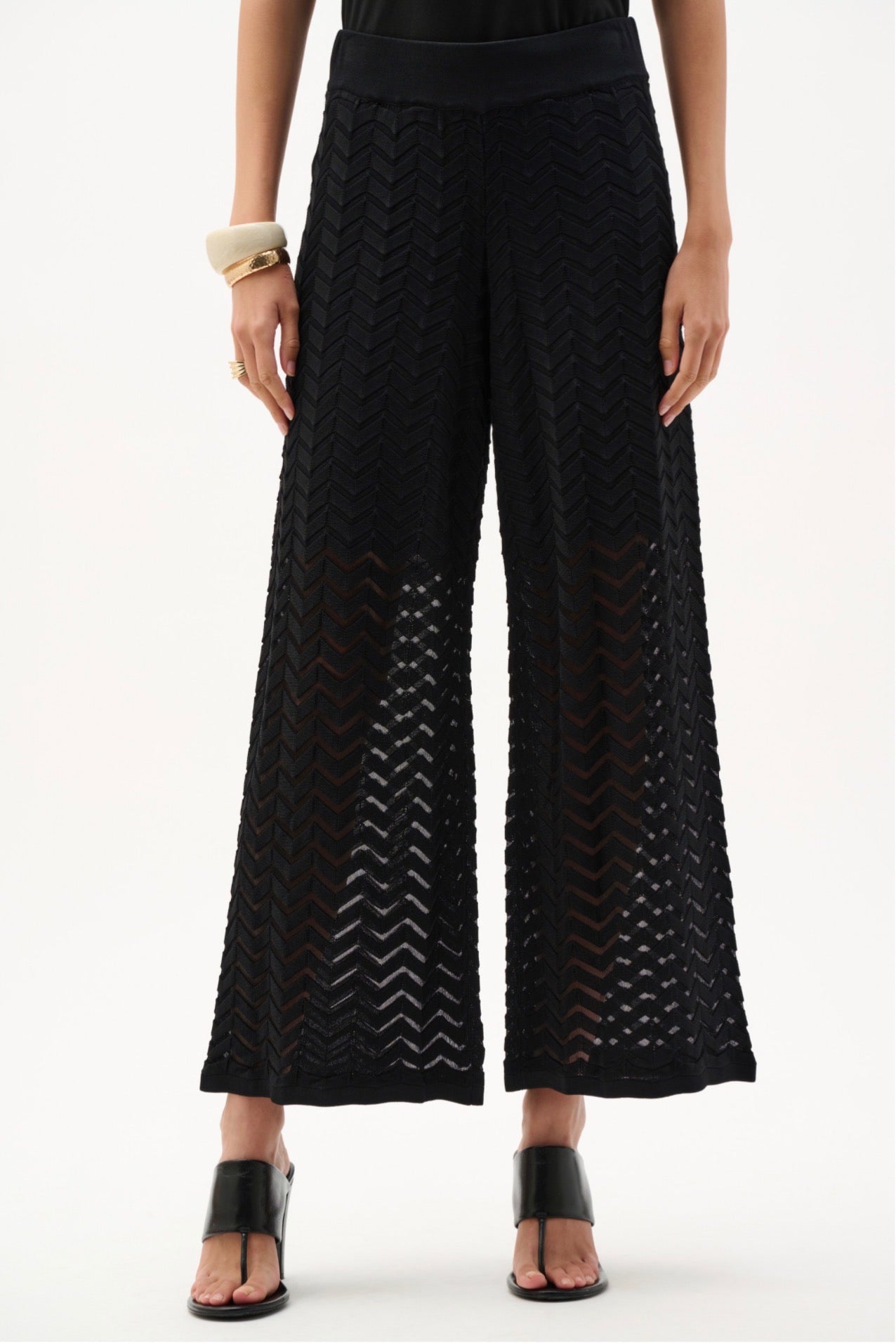 Joseph Ribkoff Viscose Jacquard Knit Chevron Stitch Culotte Pants 262933