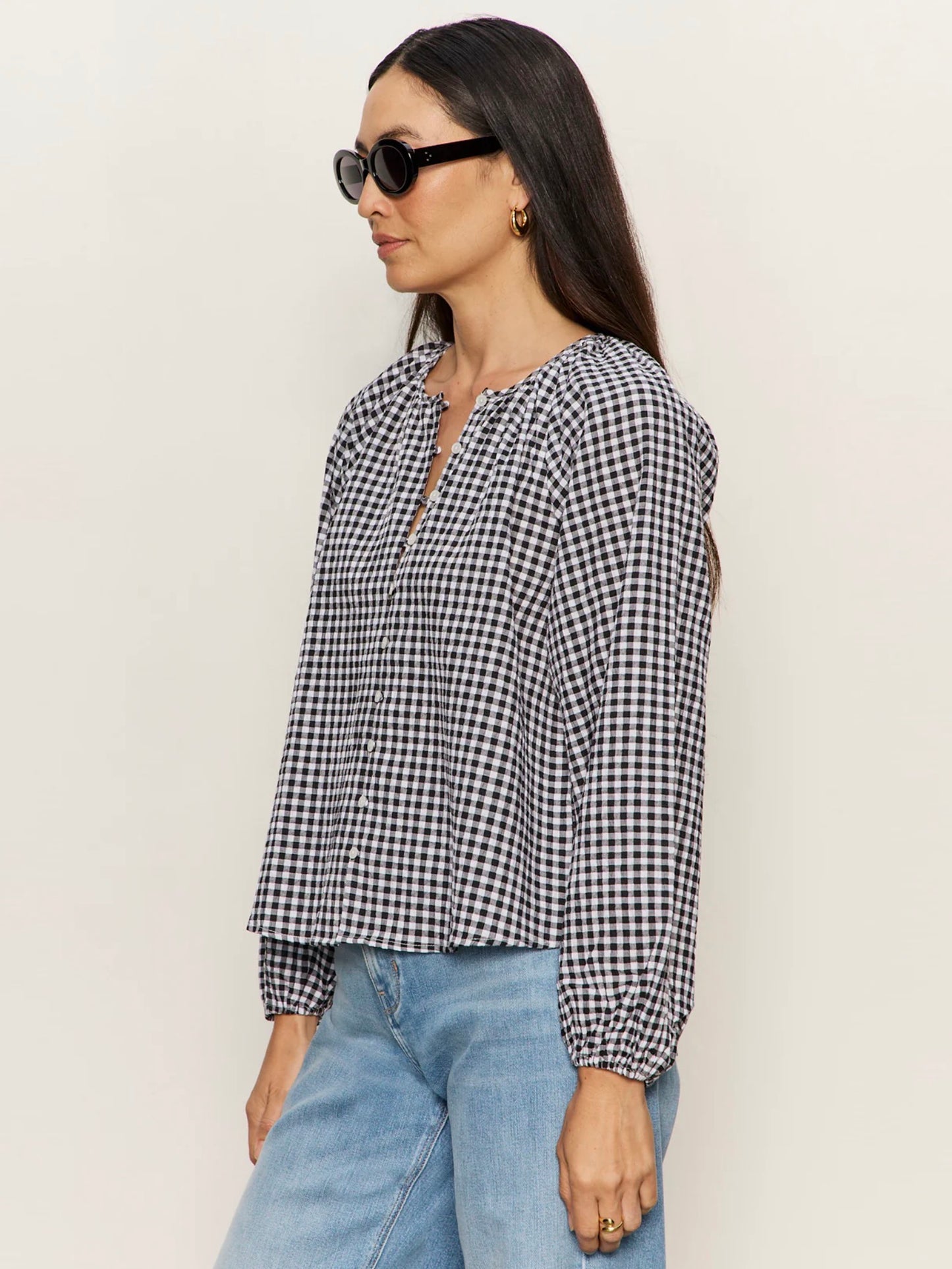 Sanctuary Perfect Gingham Button Blouse