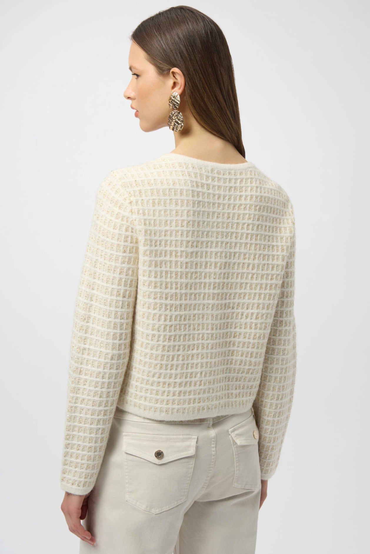 Joseph Ribkoff Sequined Sweater Knit Cardigan with Gold Buttons 254938