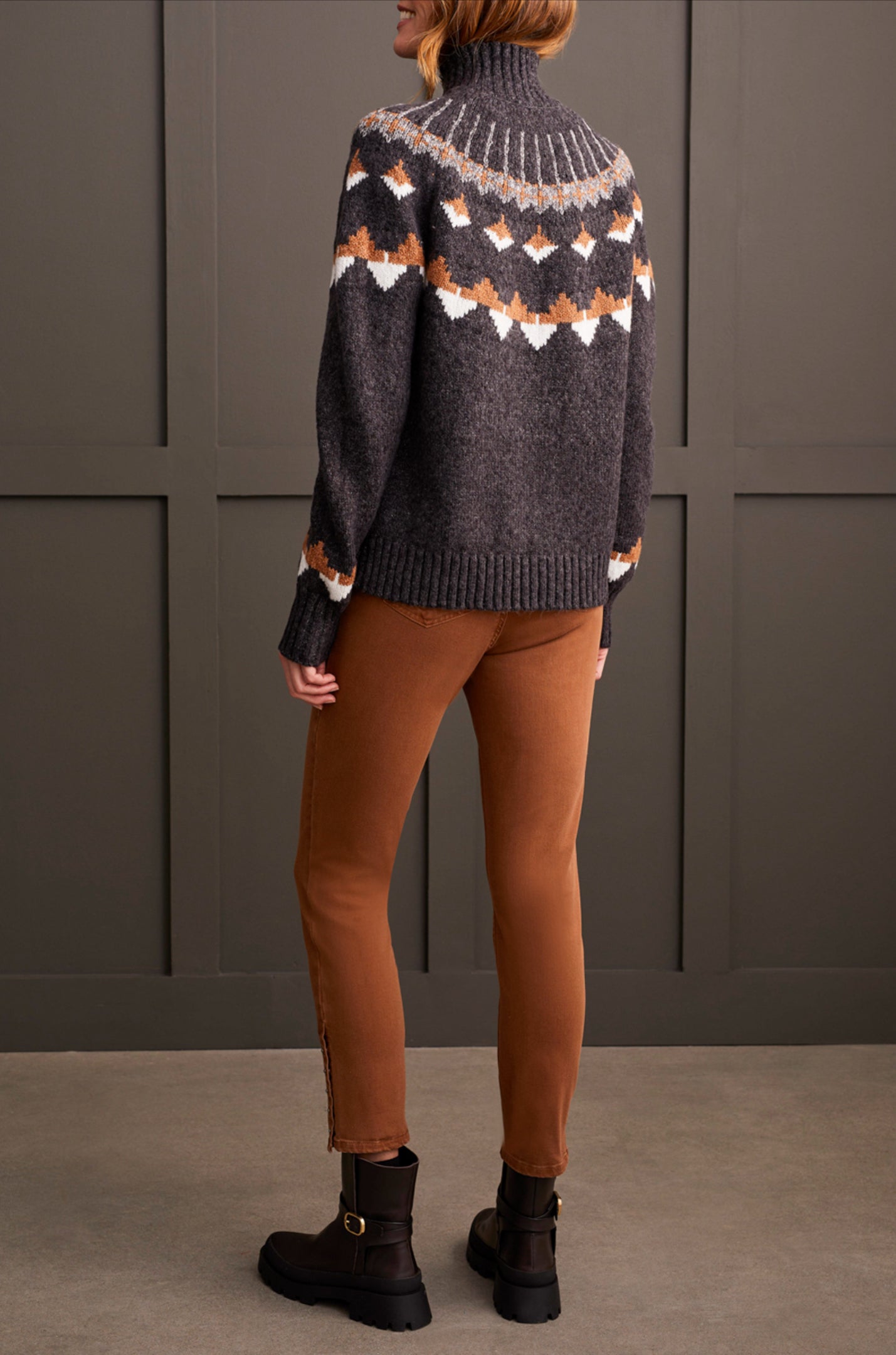 Tribal Mock Neck Intarsia Sweater