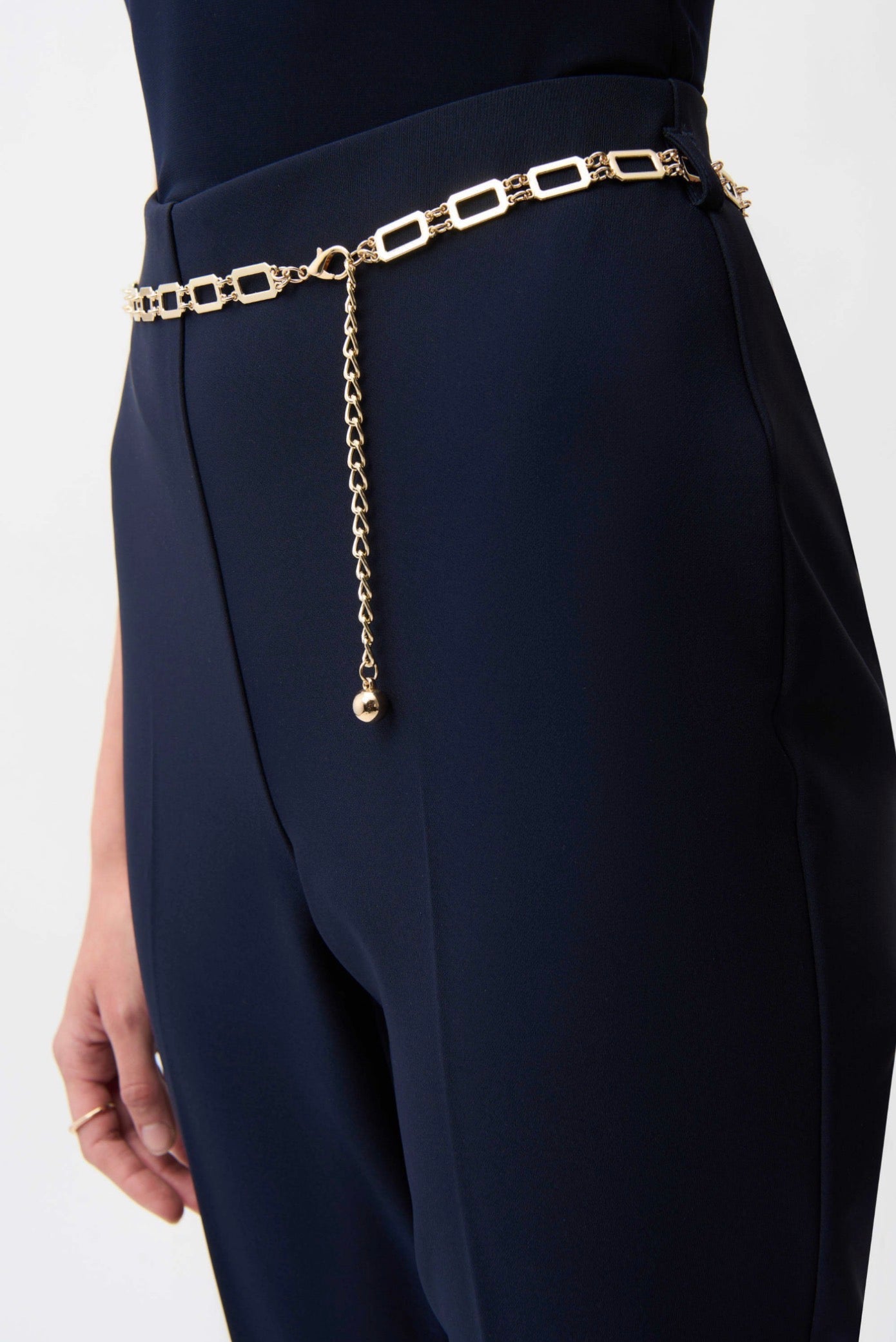 Joseph Ribkoff Lux Twill Pull-On Flare Pants With Chain Belt Midnight Blue 261059