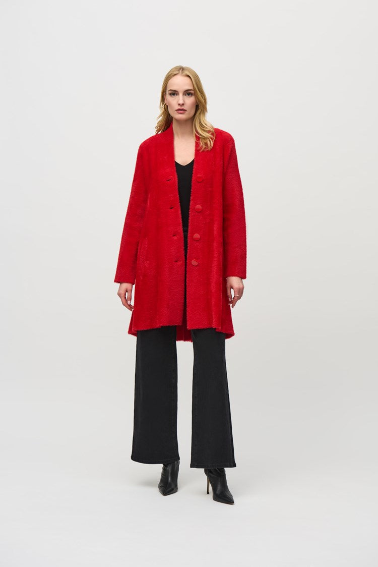 Joseph Ribkoff Sweater Knit Flared Coat Lipstick Red 234906F24