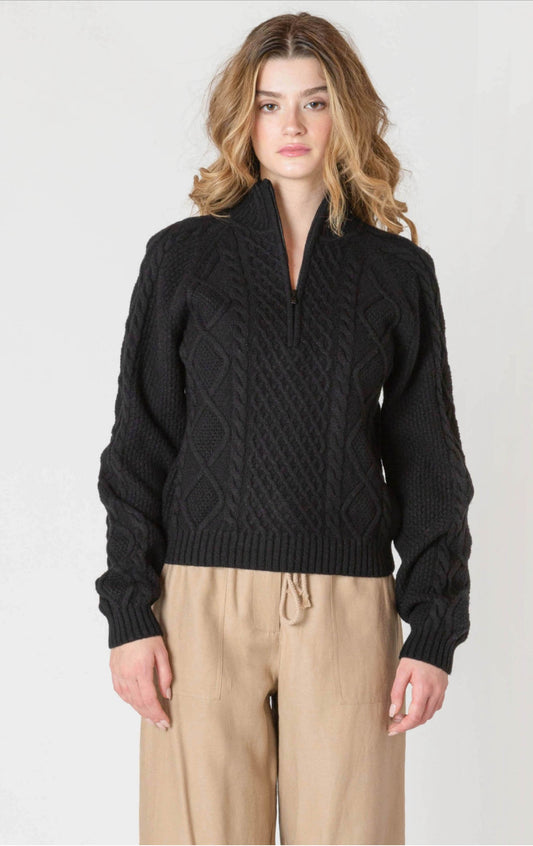 Room 34 Half Zip Cable Sweater Black