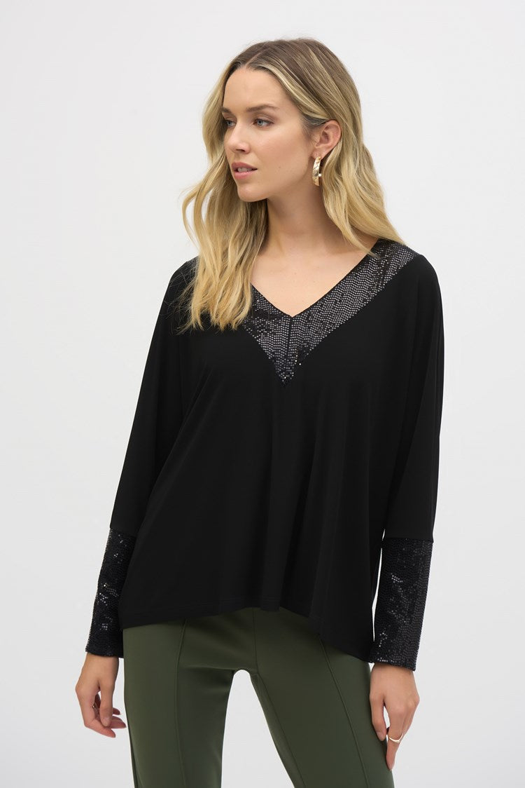 Joseph Ribkoff Silky Knit Boxy Top with Sequins Detail 244200