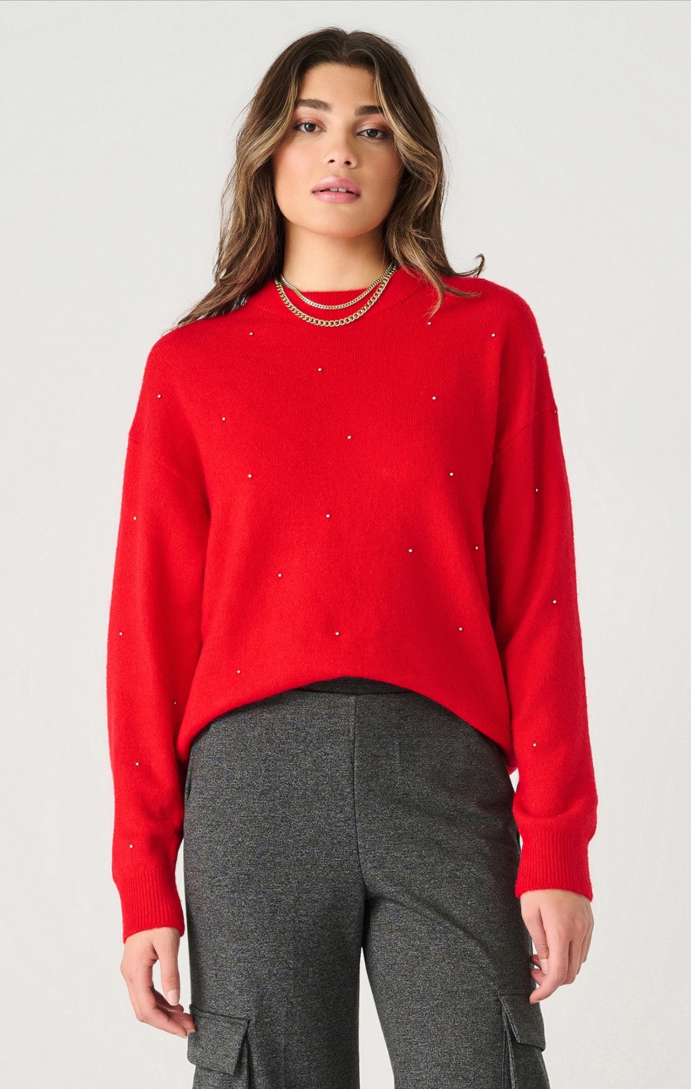 Dex Silver Pearl Sweater Cherry Red