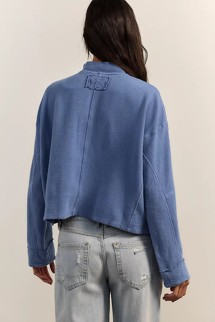 Free People Celeste Quarter Zip Riviera Blue