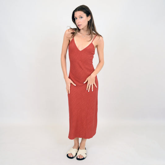 RD Style Layla Linen V-Neck Dress Earth Red