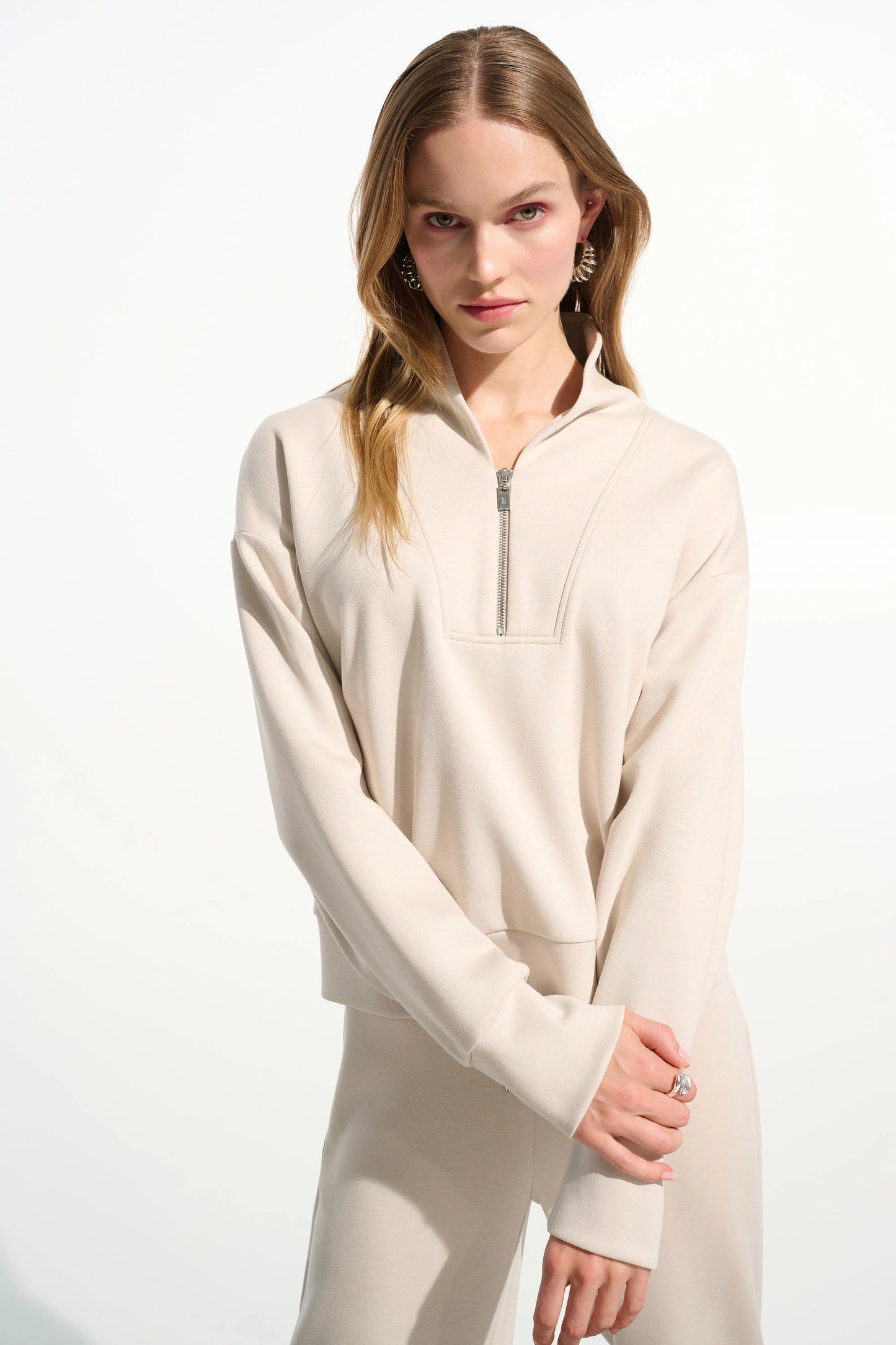 Joseph Ribkoff Scuba Jersey Boxy Sweatshirt With High Collar and Front Zipper 261610