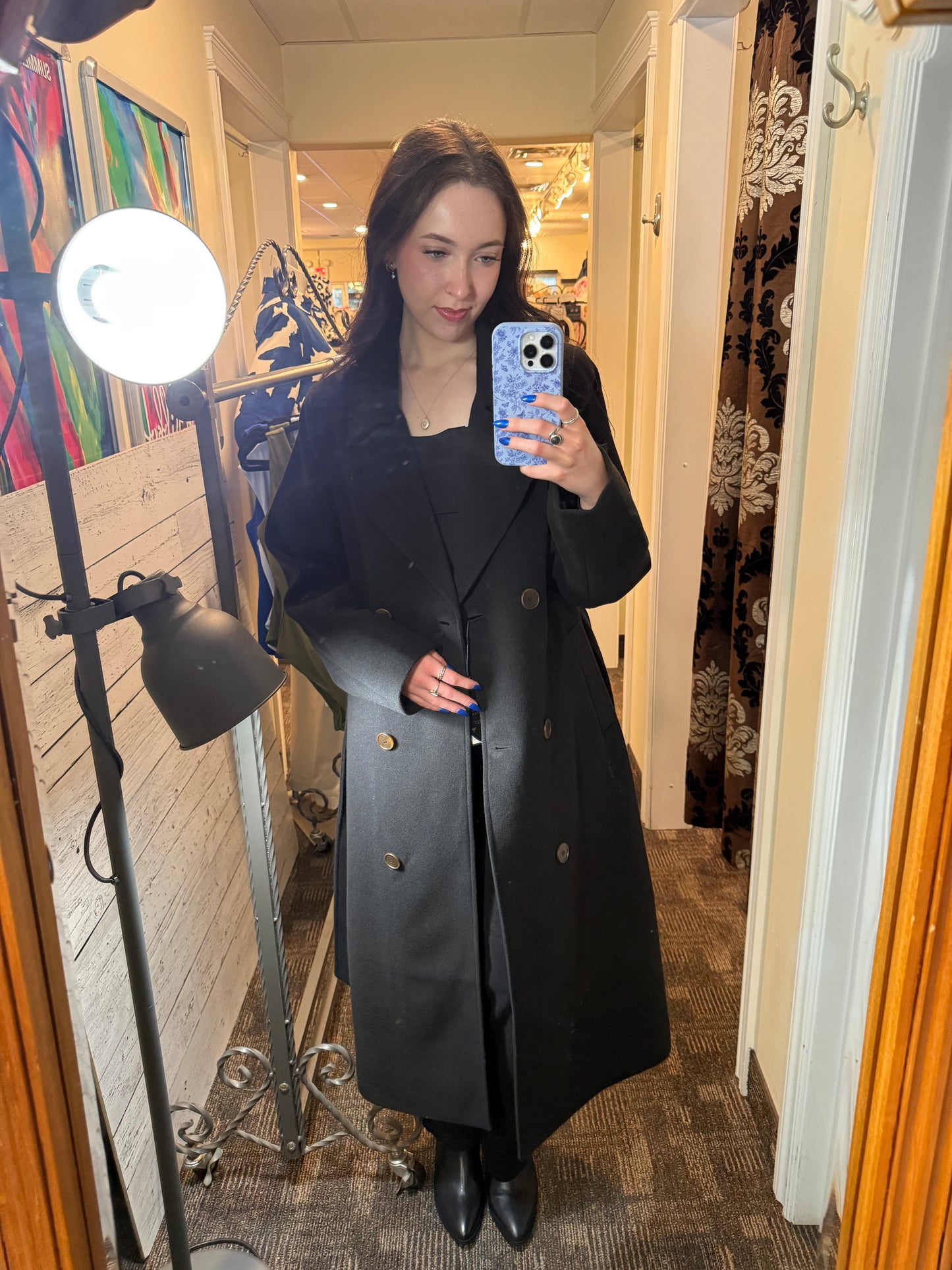Norman Long Wool Trench Coat Black