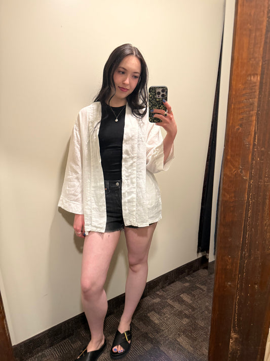 Pistache Linen Kimono Jacket White