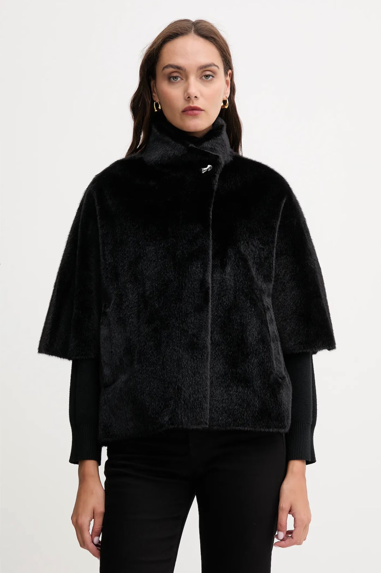 Joseph Ribkoff Bonded Faux Fur Suede Jacket Black 253924