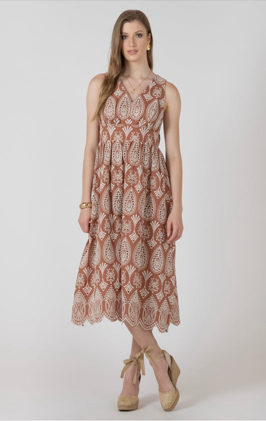 Black Tape V-Neck Eyelet Dress