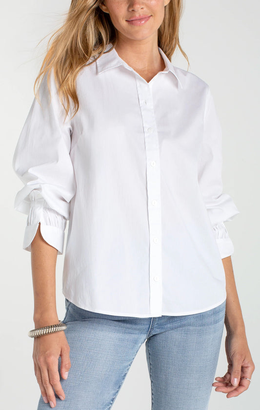 Liverpool Adjustable Sleeve Button Front Woven Top