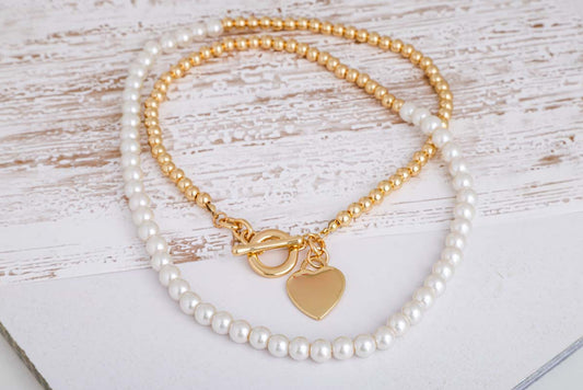 Merx Gold Pearl Heart Necklace