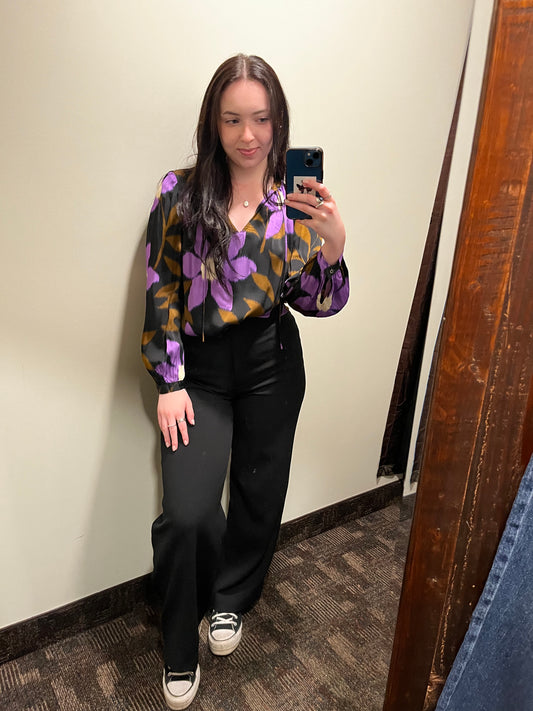 Israd Printed Satin Purple Black and Copper Blouse
