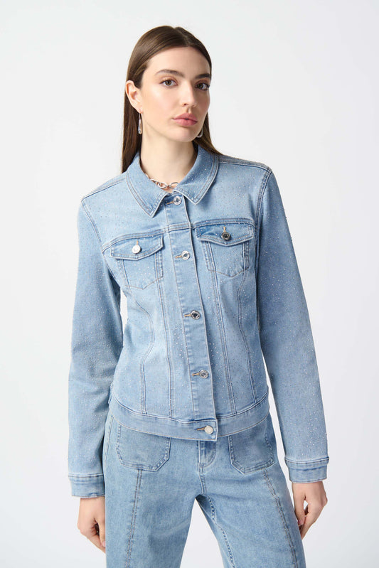 Fitted Denim Jacket With Allover Rhinestones
241914