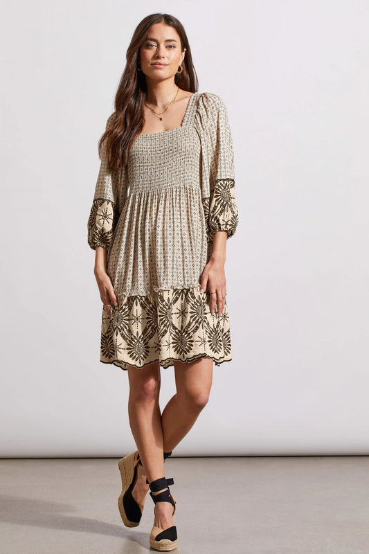 WEAR 2 WAYS PRINTED DRESS WITH EMBROIDERY
