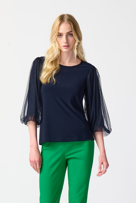 Silky Knit Top With Mesh Sleeves
241042
