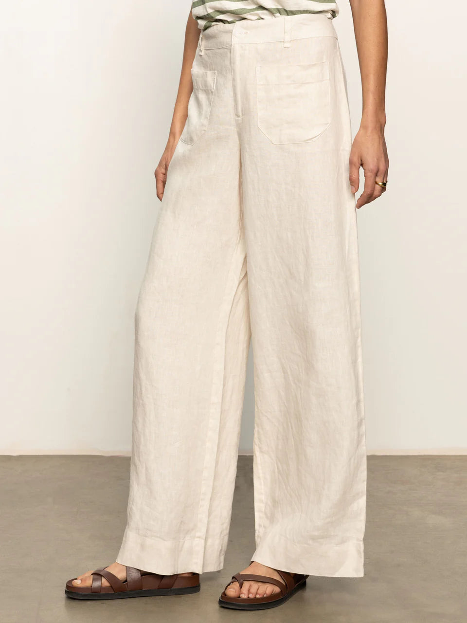 THE LINEN MARINE WIDE LEG SEMI-HIGH RISE PANT BIRCH