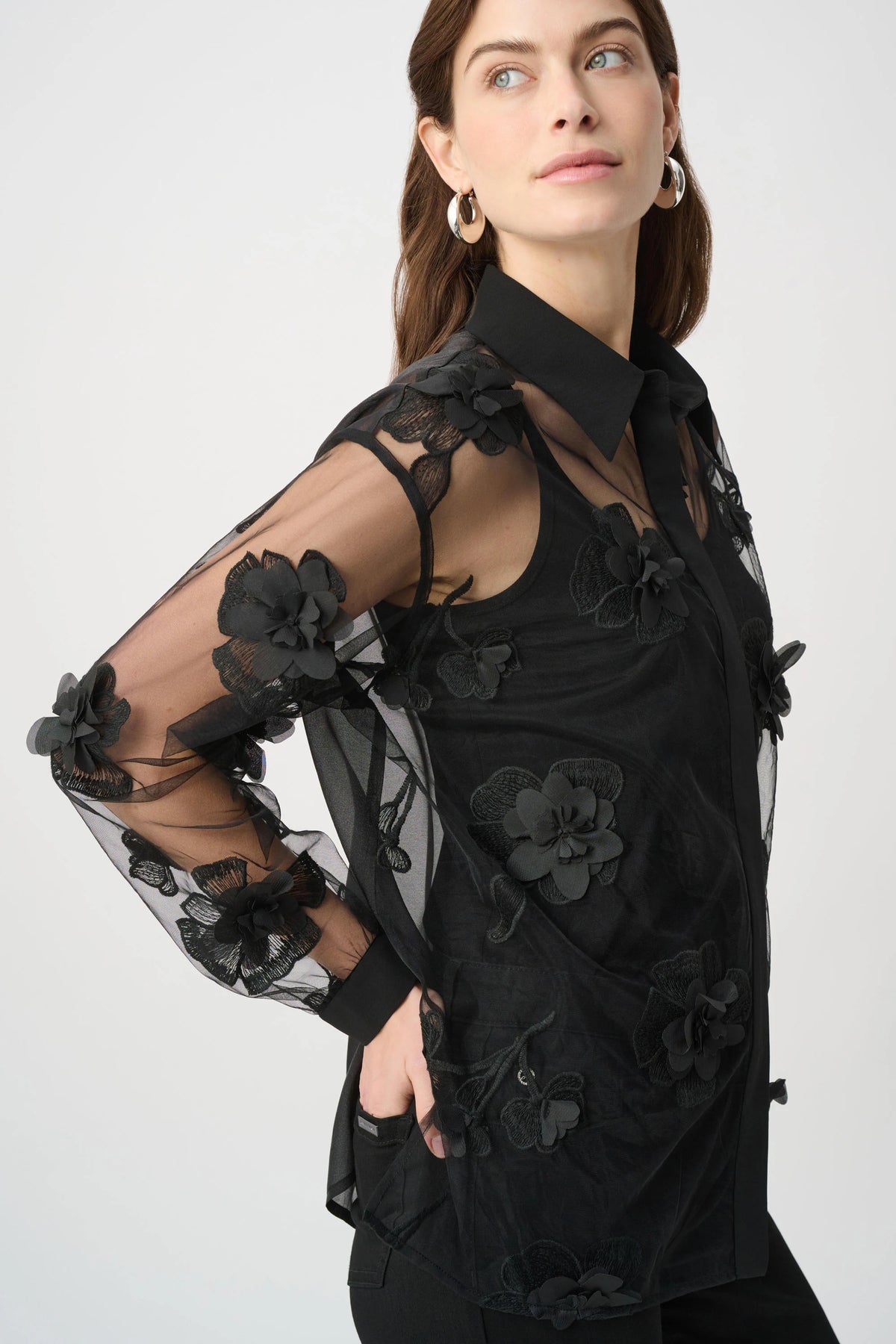Sheer Textured Flower Appliqué Blouse264945Hots