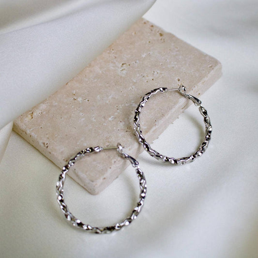 Tish Jewelry Kara Large Textured Hoop Earrings Silver