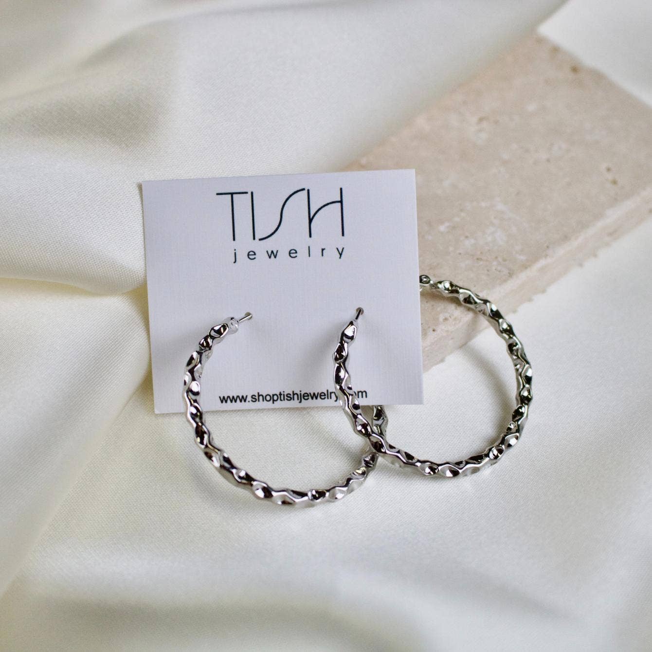 Tish Jewelry Kara Large Textured Hoop Earrings Silver